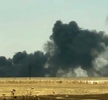 Nusaybin ilçesinde kuru otların olduğu alan ve sınır hattında ekili buğday küle döndü
