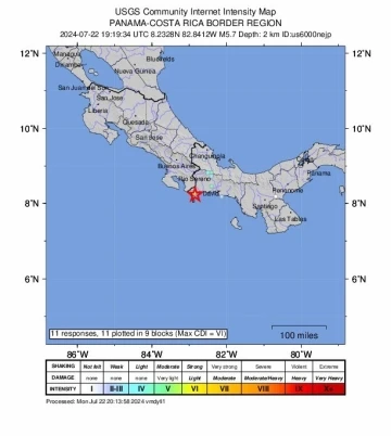 Panama-Kosta Rika sınırında 5.7 büyüklüğünde deprem
