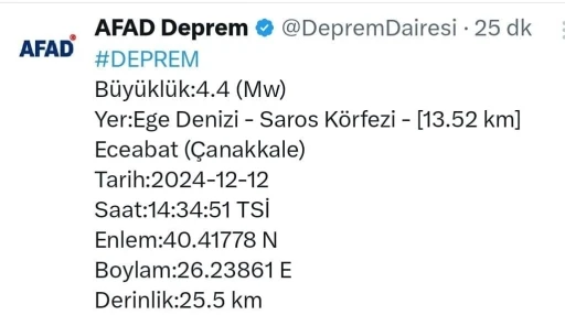 Saros Körfezi’ndeki deprem Keşan’da da hissedildi
