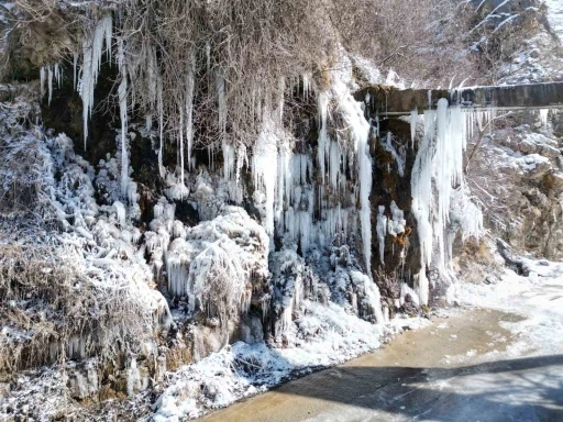 Şırnak’ta şelale ve dağlık alanlar buz kesti
