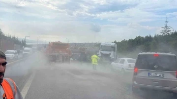 TEM’de zincirleme kaza, LPG yüklü tanker ağaçlık alana uçtu
