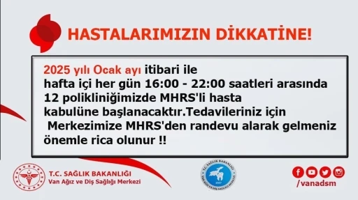 Van ADSM’de akşam polikliniği hizmeti başlıyor
