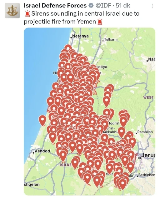 Yemen’den İsrail’e füze saldırısı yapıldı
